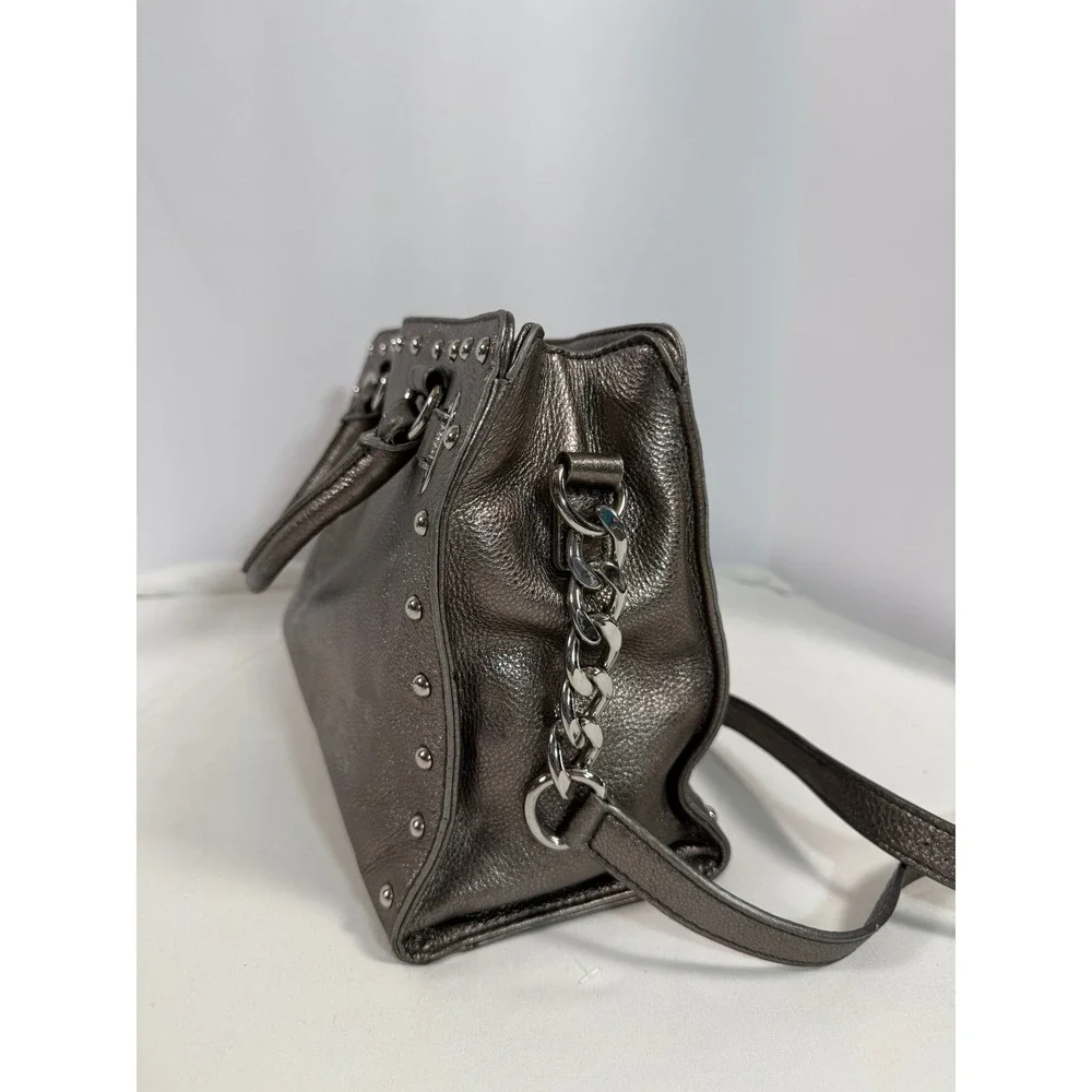 Michael Kors Hamilton Satchel Metallic Pewter Studded Leather Crossbody Bag